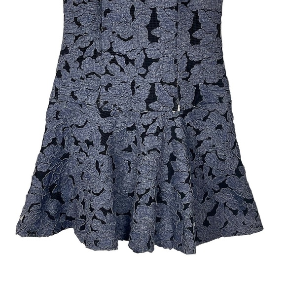 ALICE + OLIVIA FONDA SLEEVELESS DROP WAIST DENIM FLORAL APPLIQUE MINI DRESS - Picture 8 of 15